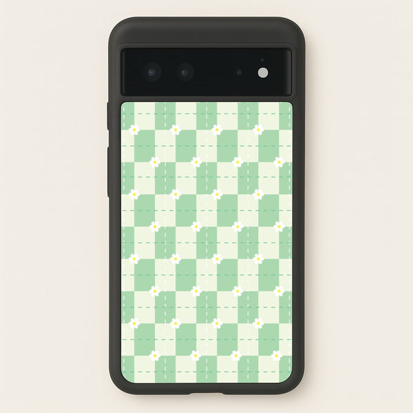 Green Plaid Daisies - Spring Phone Case for Google Pixel 6