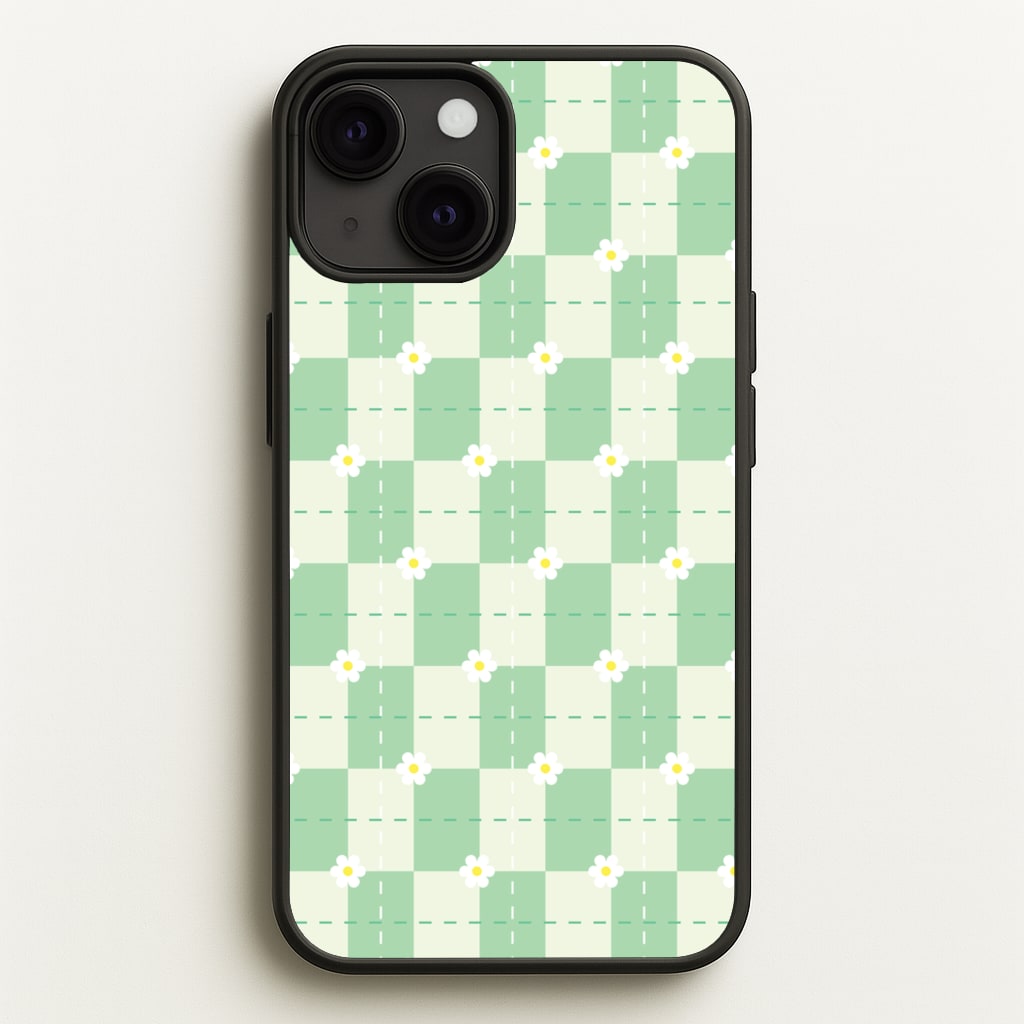 Green Plaid Daisies - Spring Phone Case for iPhone 13