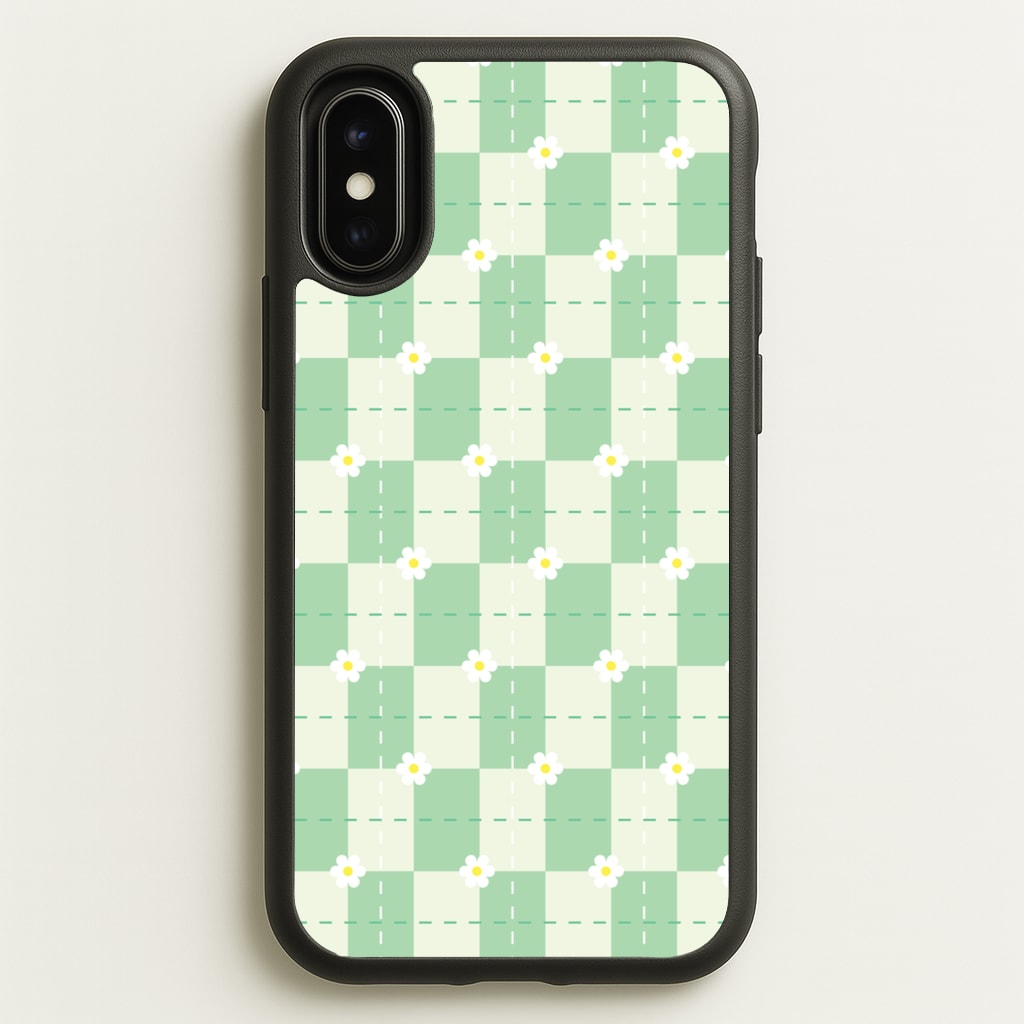 Green Plaid Daisies - Spring Phone Case for iPhone X / XS