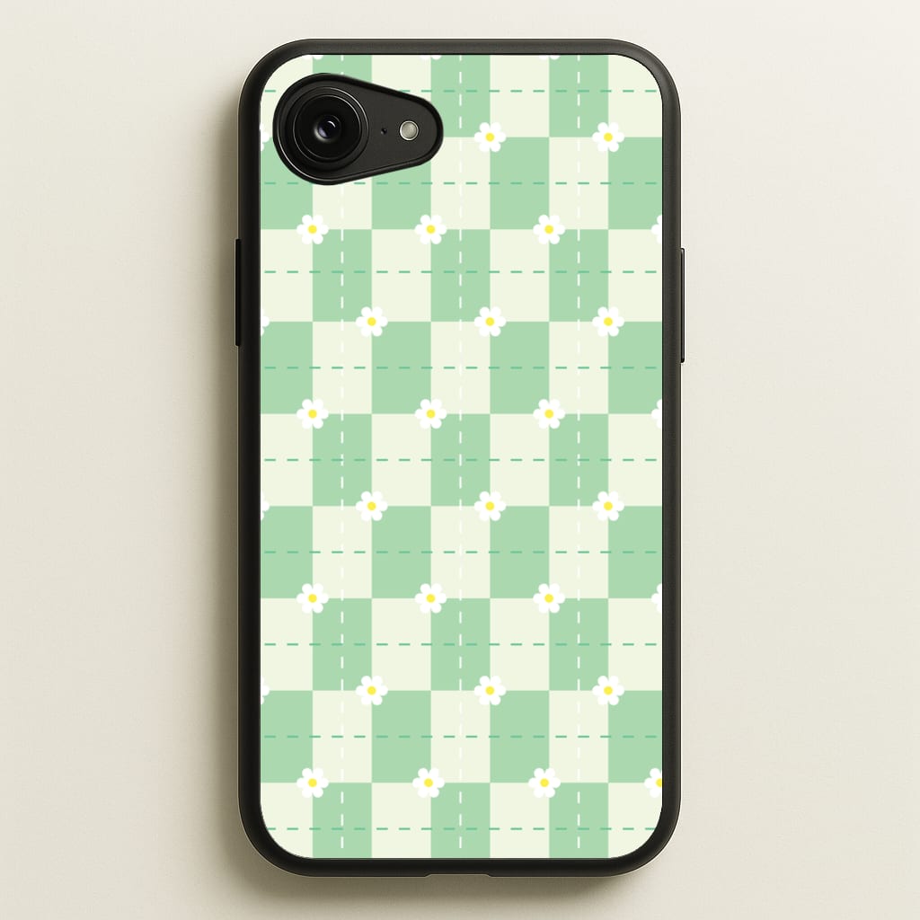 Green Plaid Daisies - Spring Phone Case for iPhone 16e