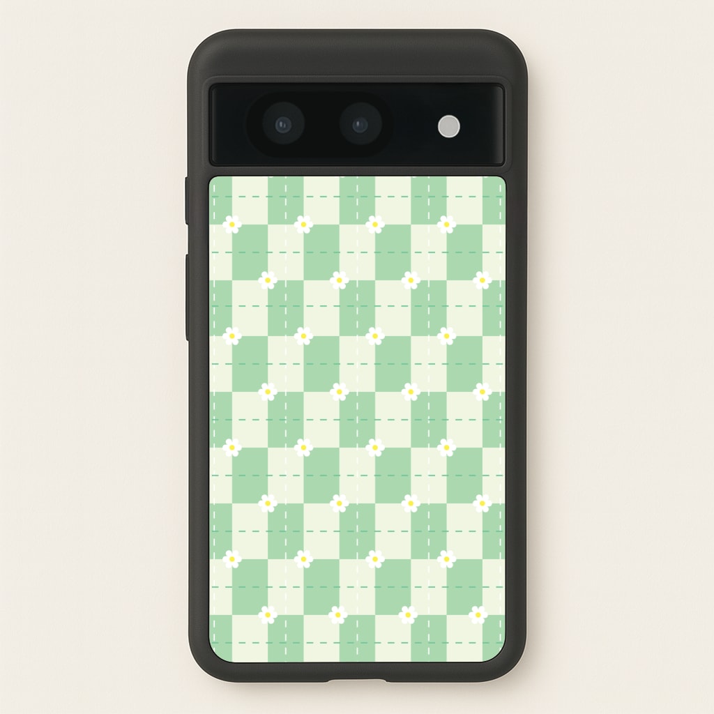 Green Plaid Daisies - Spring Phone Case for Google Pixel 8a