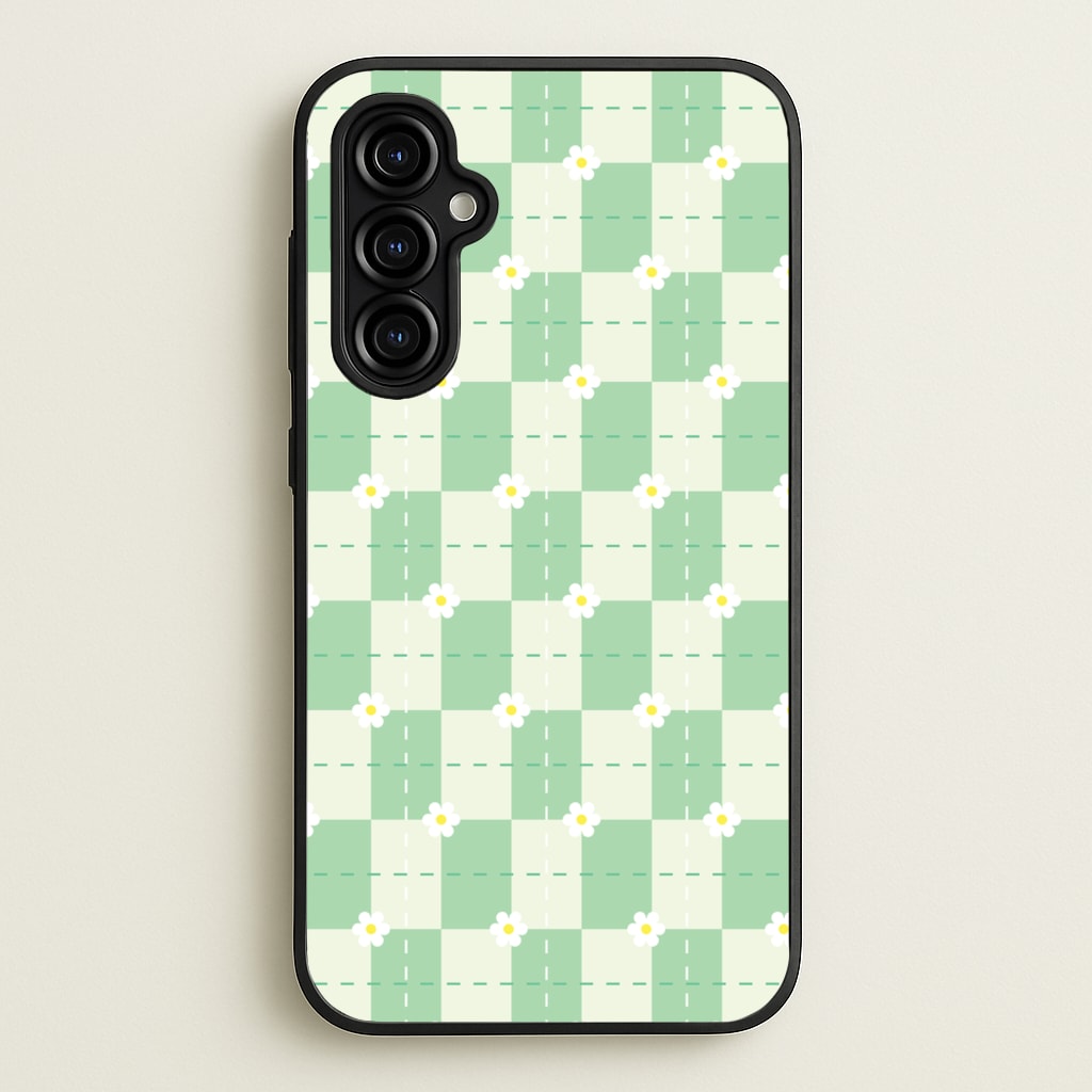 Green Plaid Daisies - Spring Phone Case for Galaxy A54