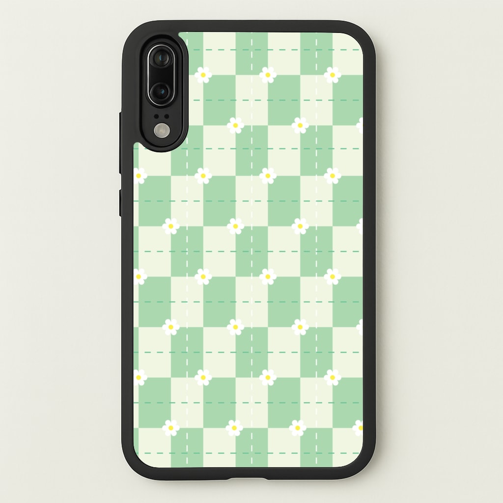 Green Plaid Daisies - Spring Phone Case for Huawei P20