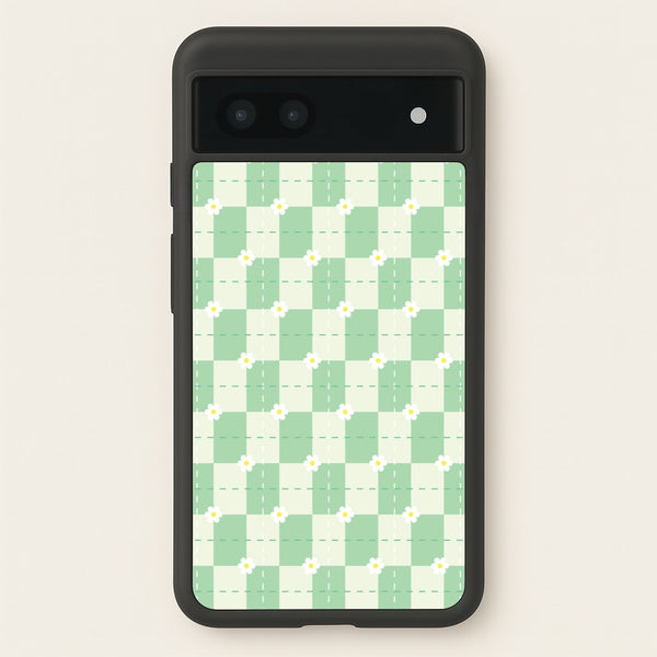 Green Plaid Daisies - Spring Phone Case for Google Pixel 7a