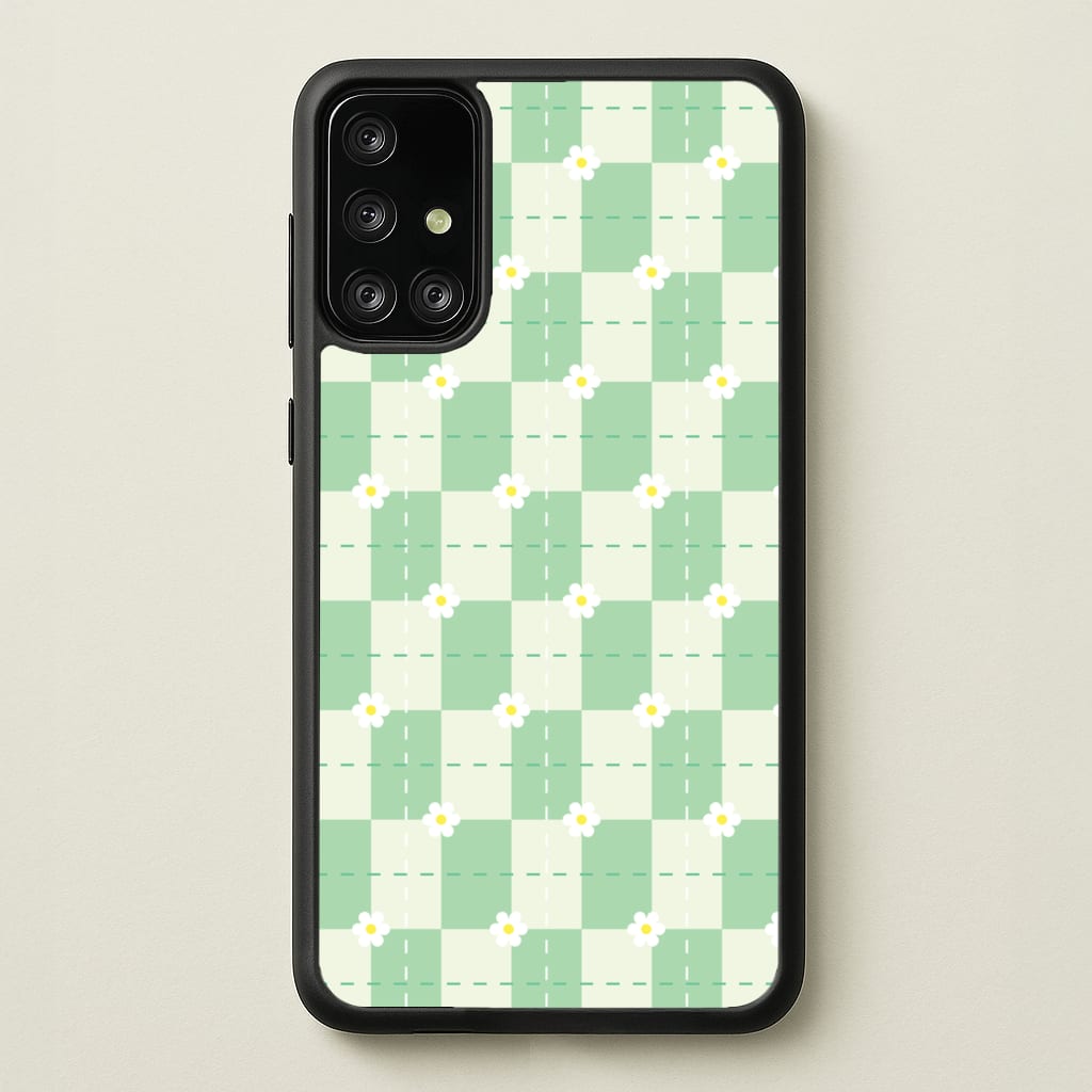 Green Plaid Daisies - Spring Phone Case for Galaxy A71