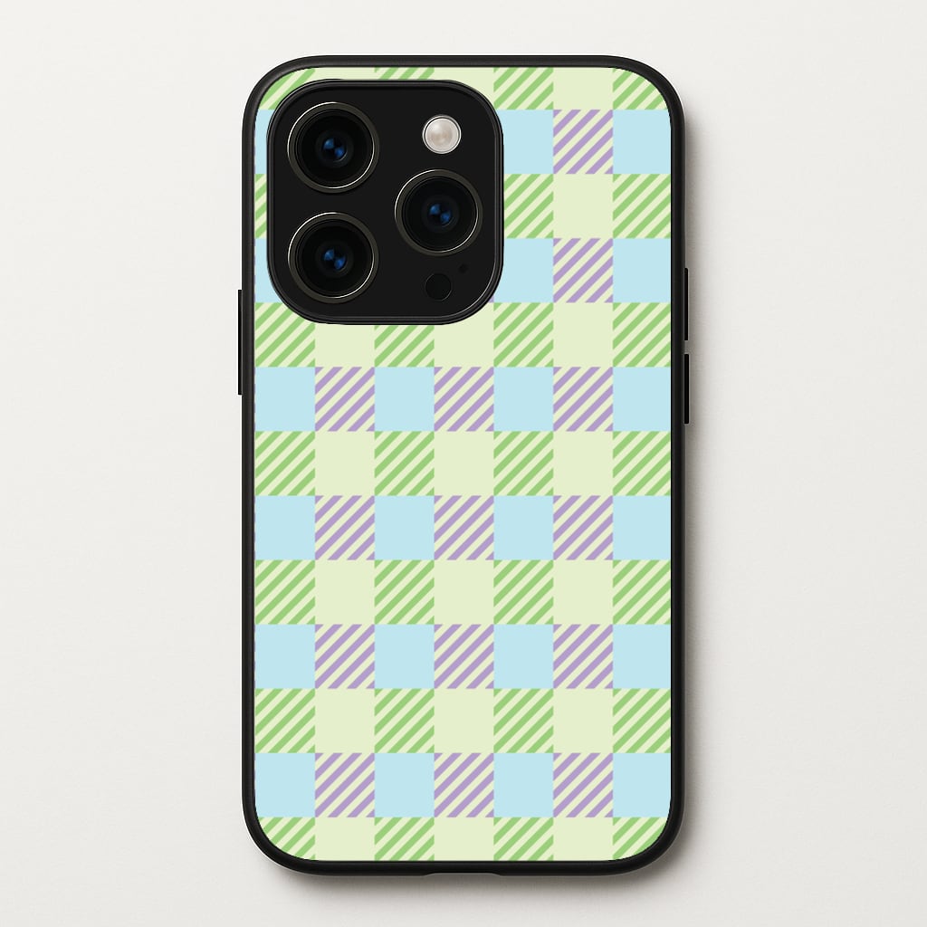 Green And Purple Checkered - Spring Phone Case for iPhone 15 Pro