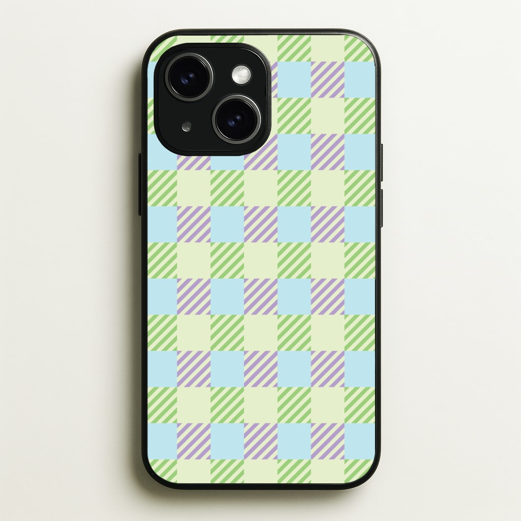 Green And Purple Checkered - Spring Phone Case for iPhone 14 Plus