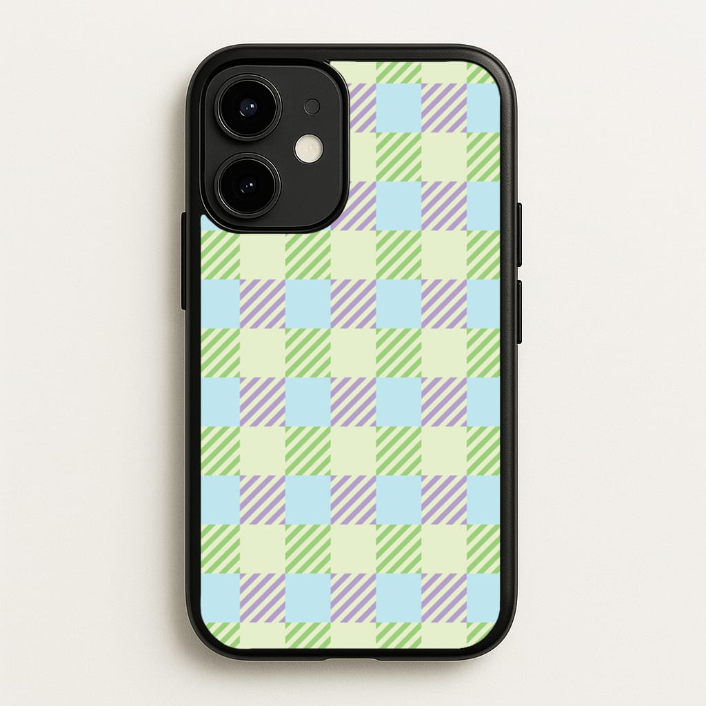 Green And Purple Checkered - Spring Phone Case for iPhone 12 / 12 Pro