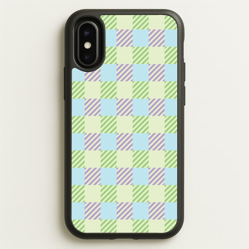 Green And Purple Checkered - Spring Phone Case for iPhone X / XS