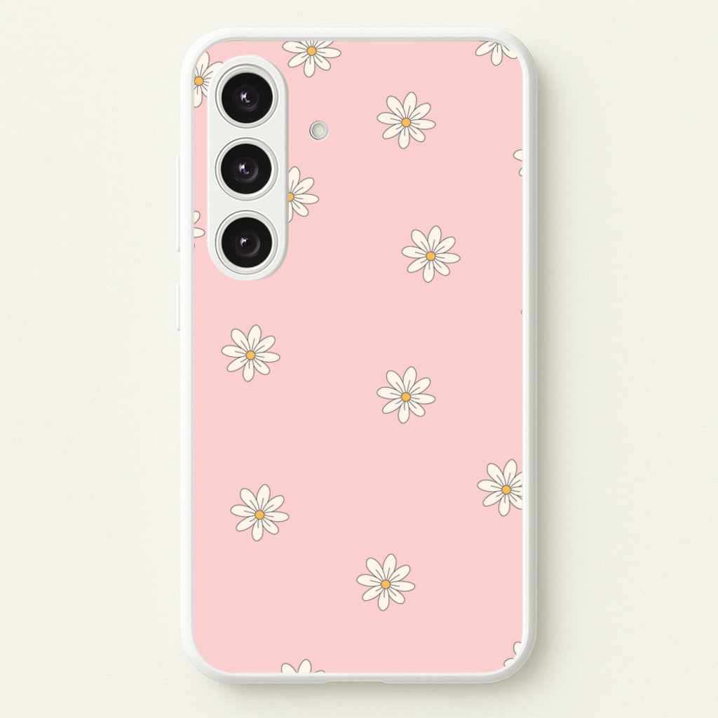Dusty Pink Daisy Pattern - Spring Phone Case for Galaxy S25