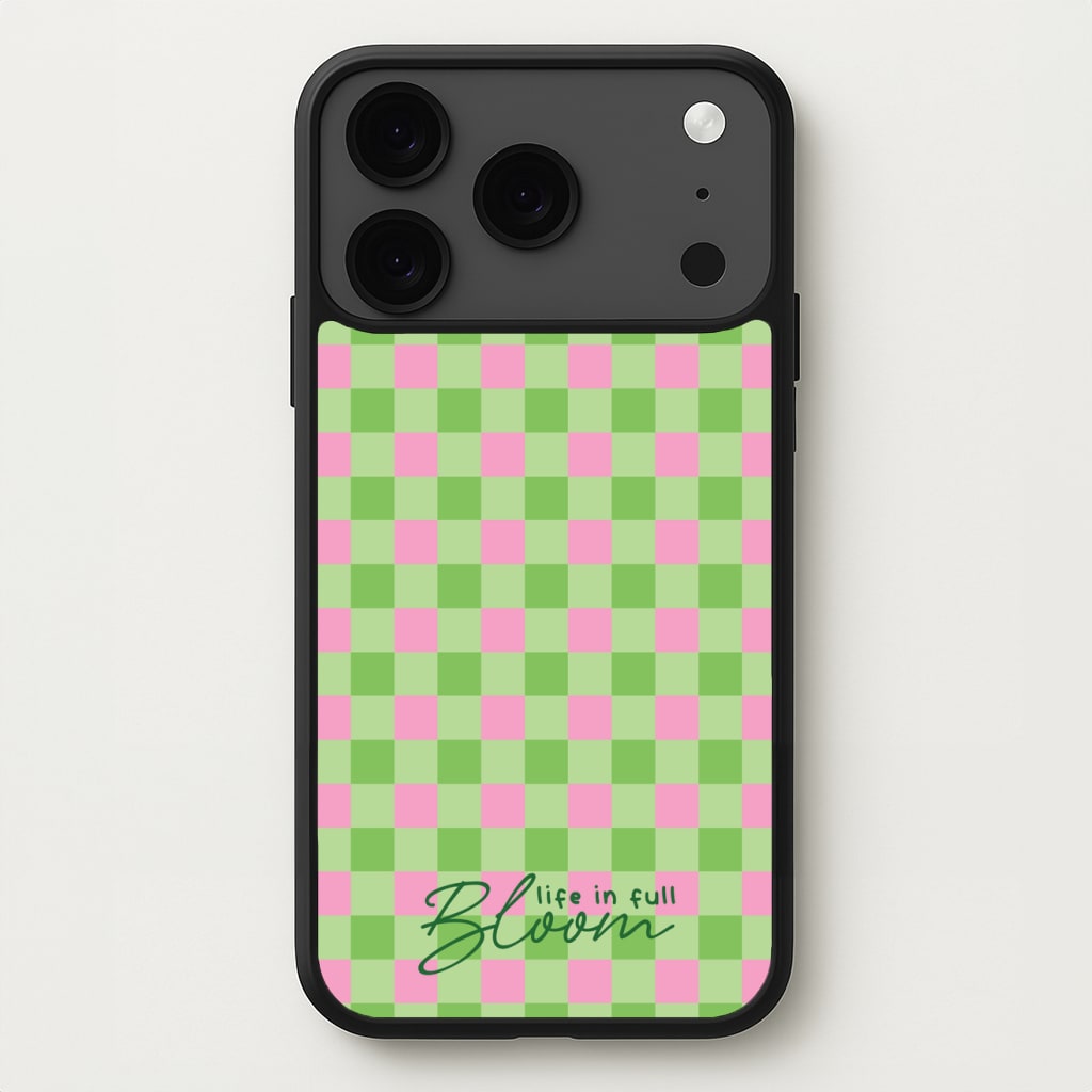 Life In Full Bloom Checkered Phone Case for iPhone 17 Pro