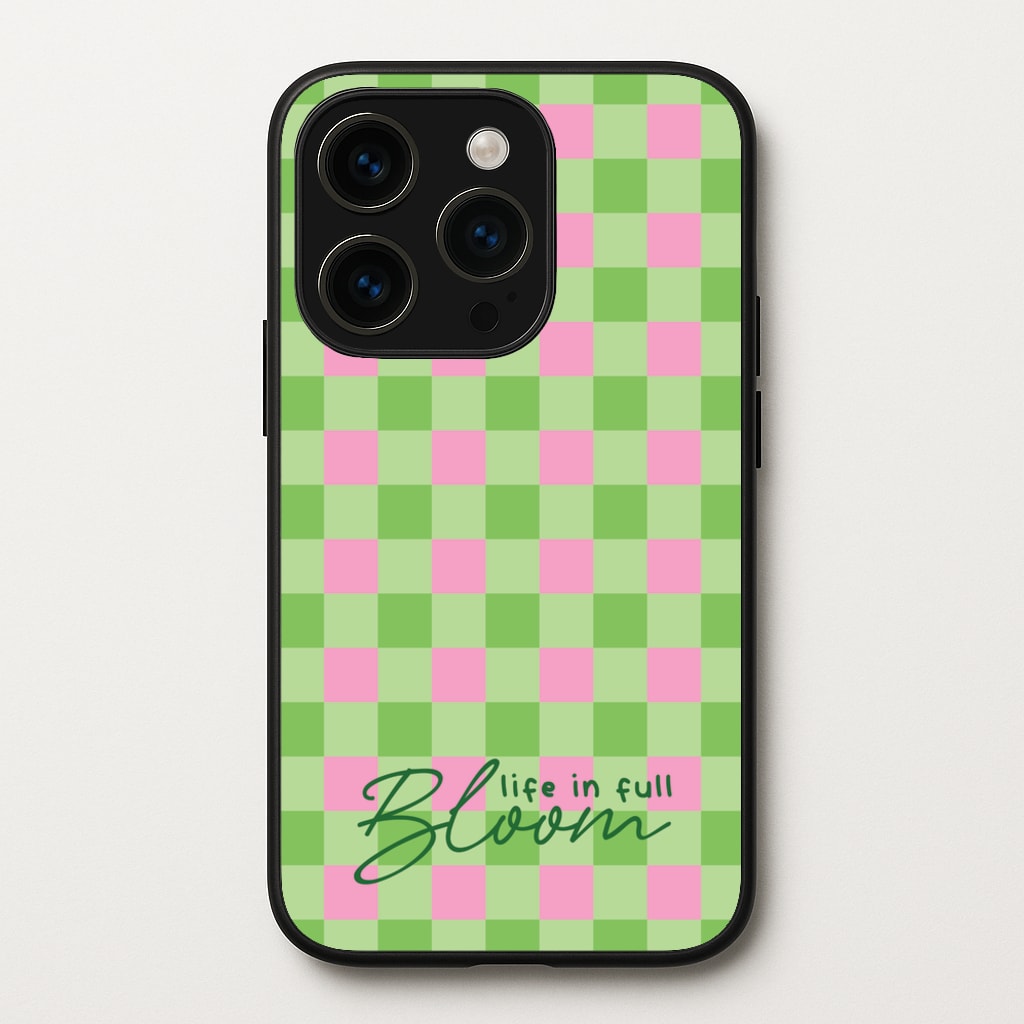 Life In Full Bloom Checkered - Spring Phone Case for iPhone 15 Pro