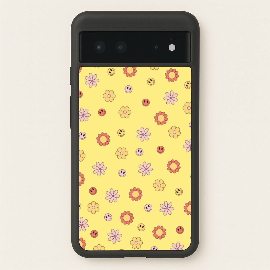 Retro Flowers And Smileys Pattern - Spring Phone Case for Google Pixel 6