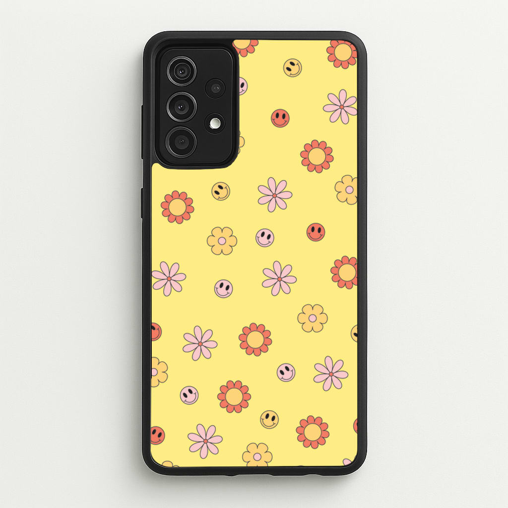Retro Flowers And Smileys Pattern - Spring Phone Case for Galaxy A52 / A52s