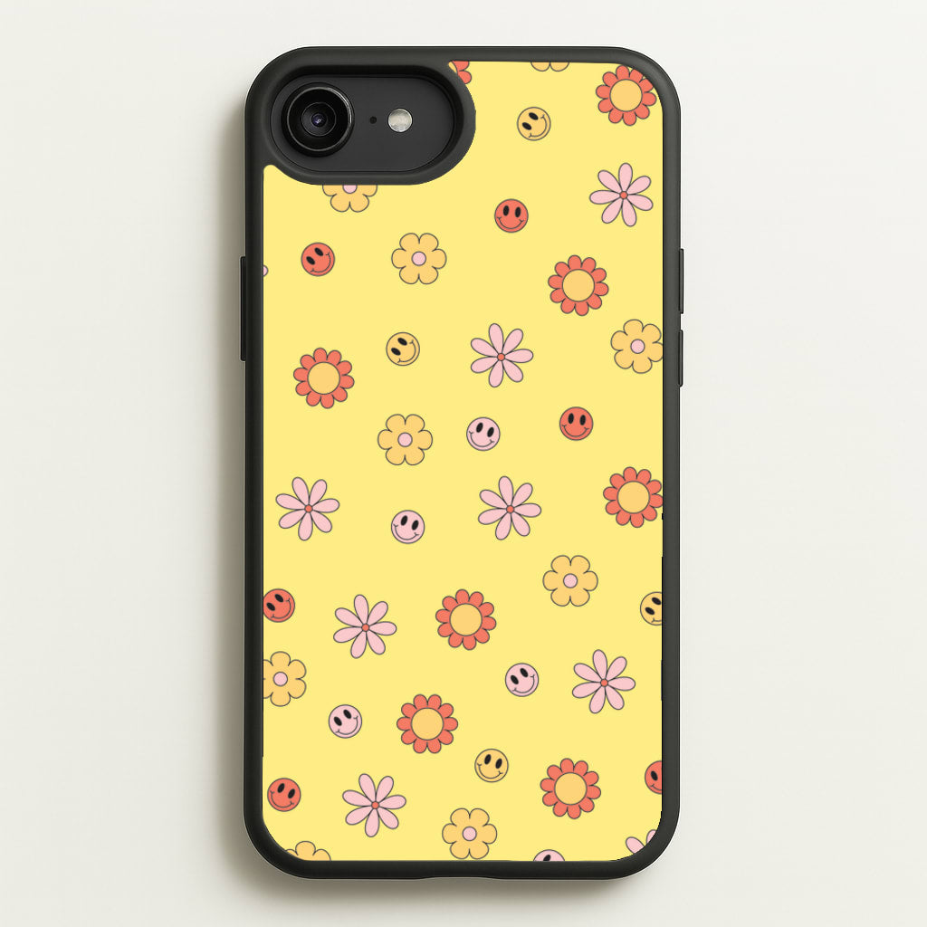 Retro Flowers And Smileys Pattern - Spring Phone Case for iPhone 6 Plus / 7 Plus / 8 Plus