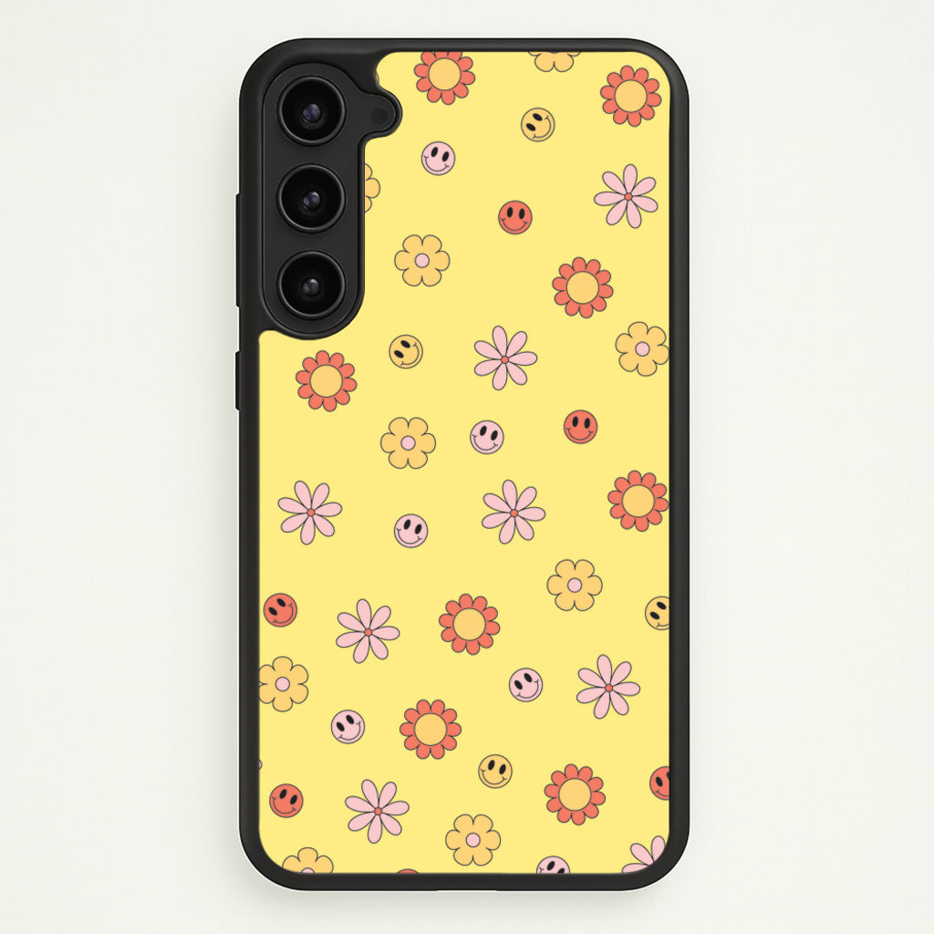 Retro Flowers And Smileys Pattern - Spring Phone Case for Galaxy S23