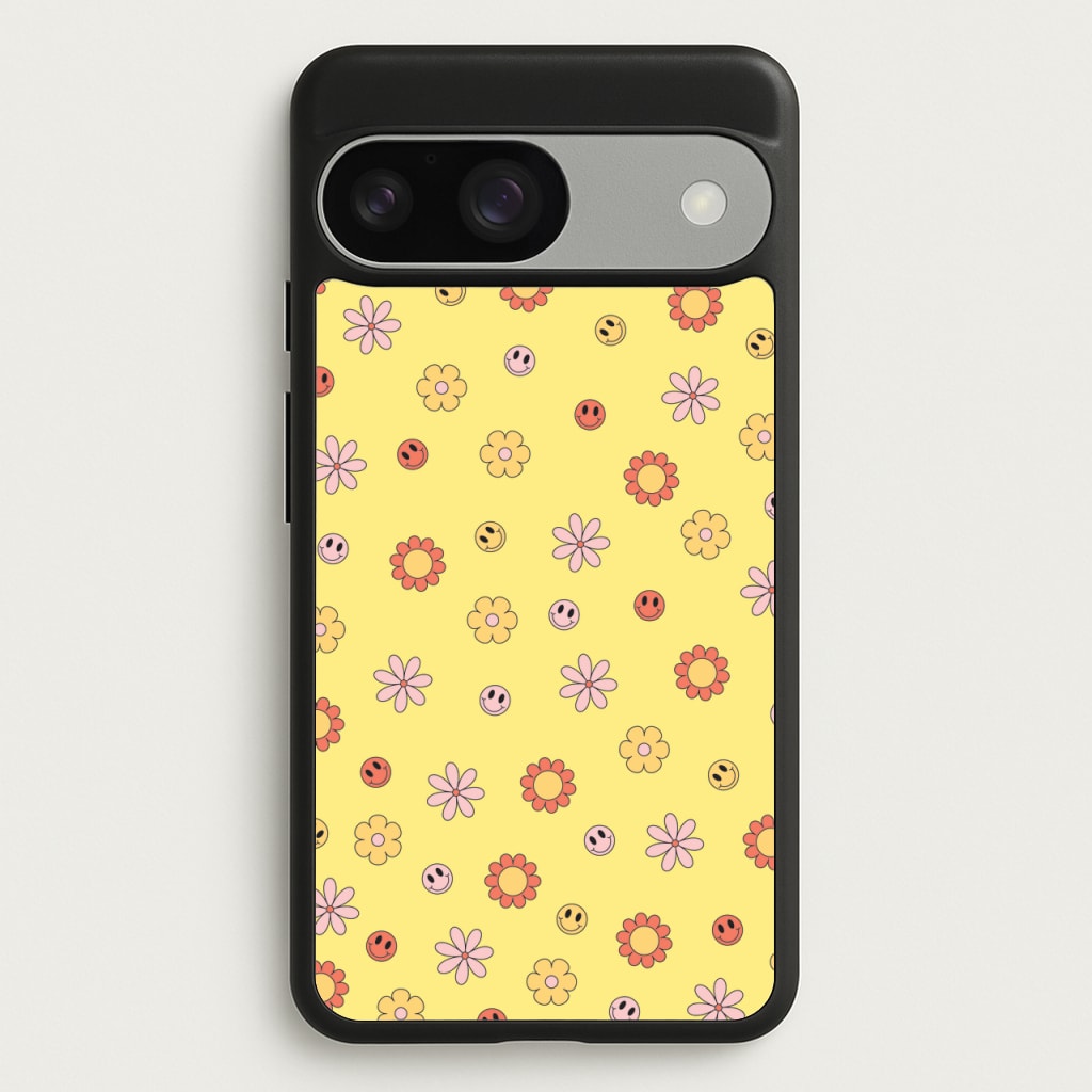 Retro Flowers And Smileys Pattern - Spring Phone Case for Google Pixel 9 / 9 Pro