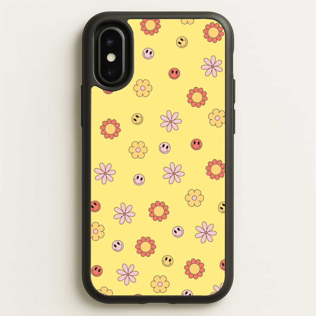 Retro Flowers And Smileys Pattern - Spring Phone Case for iPhone X / XS