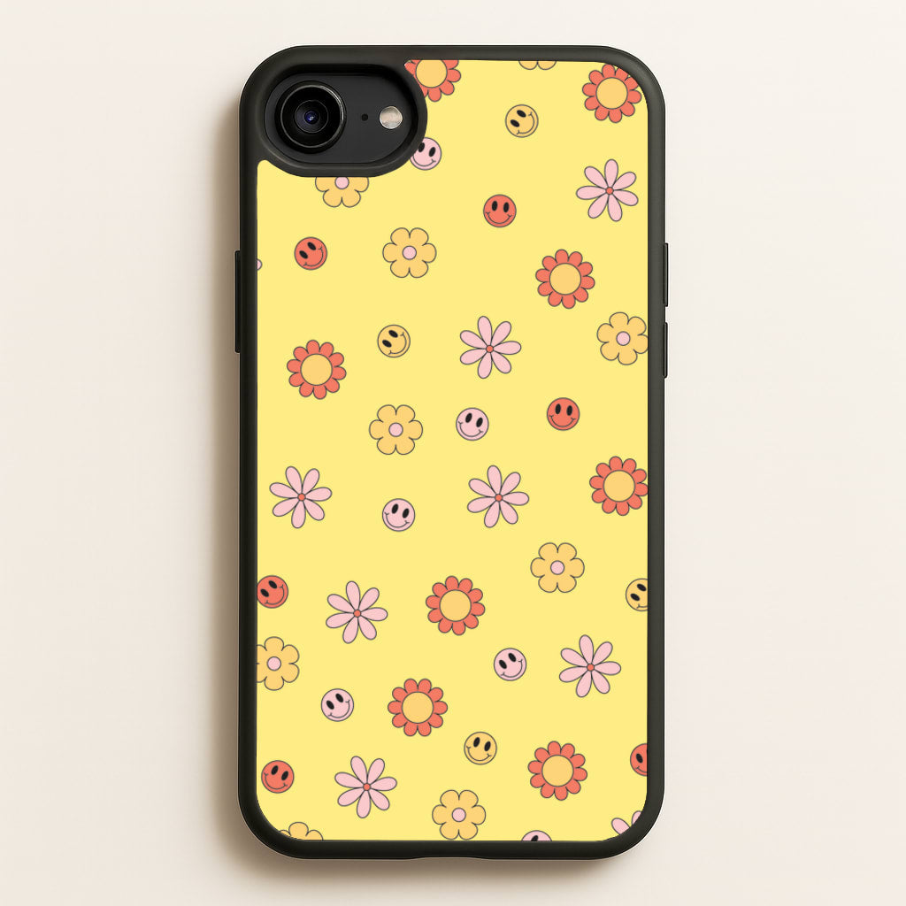 Retro Flowers And Smileys Pattern - Spring Phone Case for iPhone 6 / 7 / 8 / SE