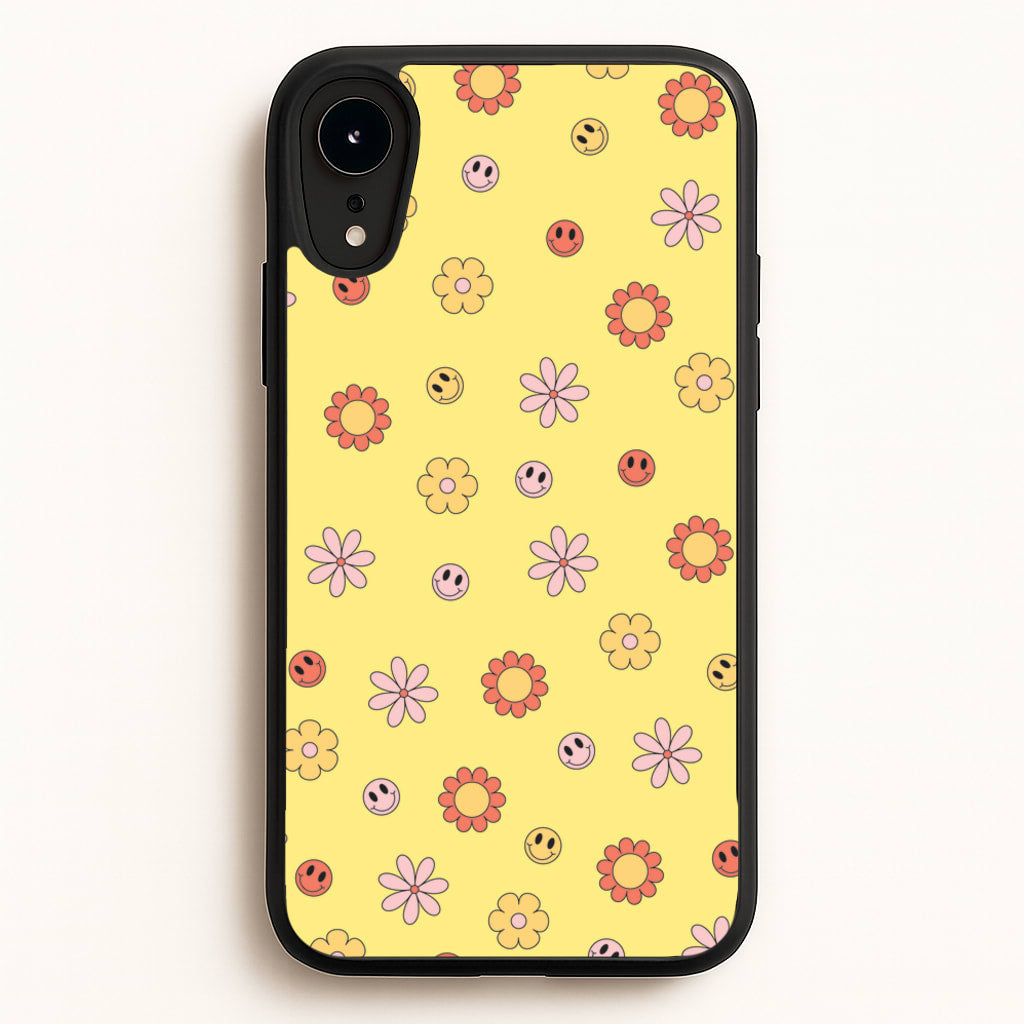Retro Flowers And Smileys Pattern - Spring Phone Case for iPhone XR