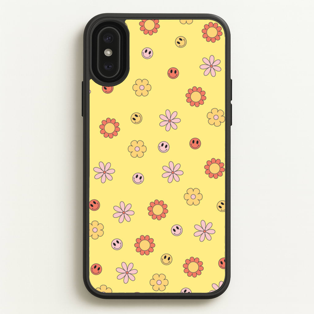 Retro Flowers And Smileys Pattern - Spring Phone Case for iPhone XS Max