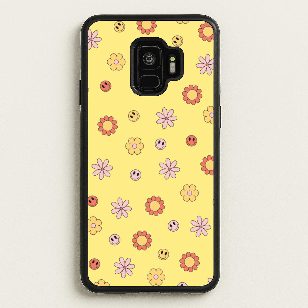 Retro Flowers And Smileys Pattern - Spring Phone Case for Galaxy S9