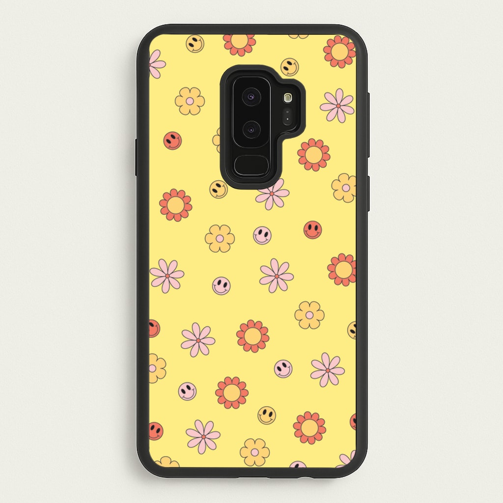 Retro Flowers And Smileys Pattern - Spring Phone Case for Galaxy S9 Plus