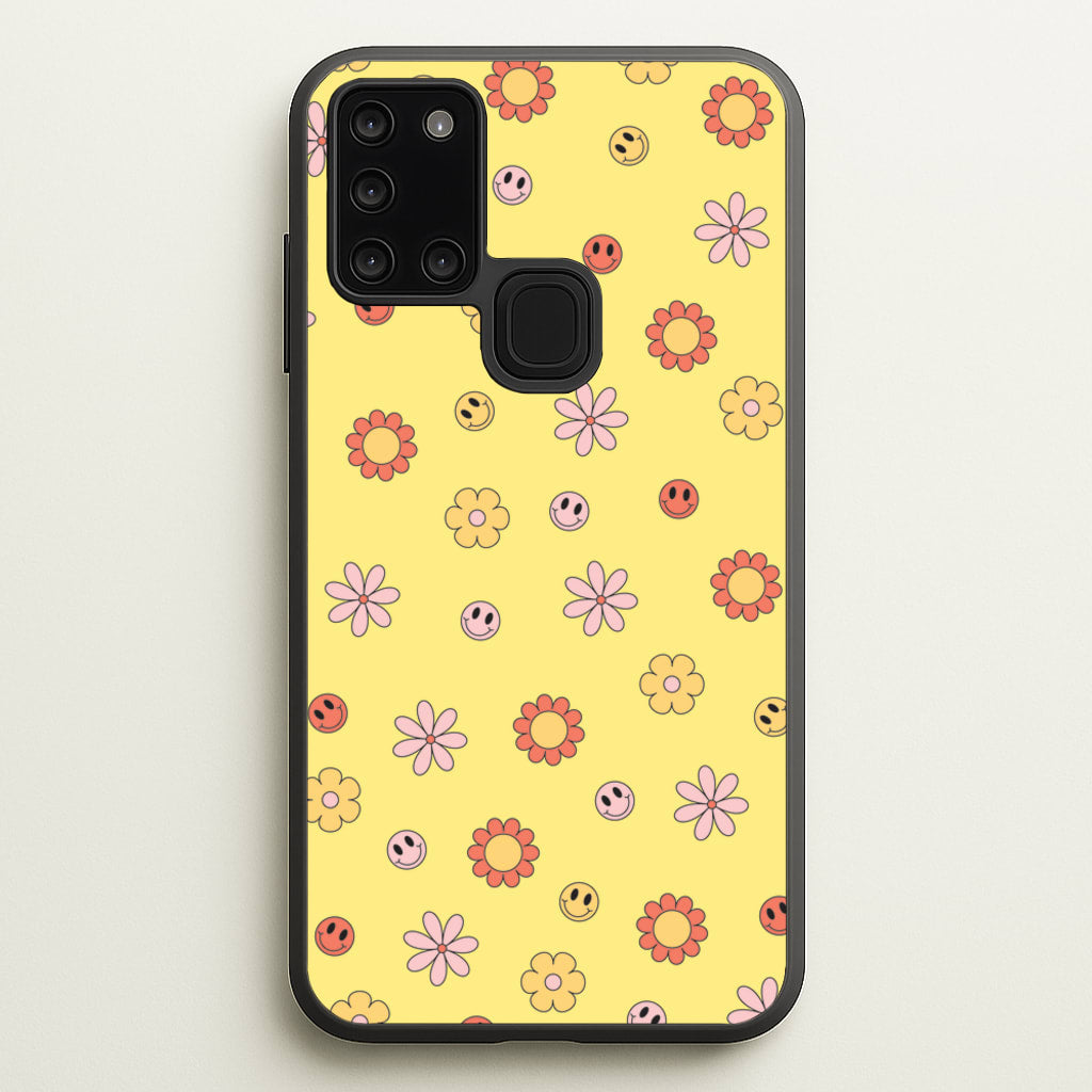 Retro Flowers And Smileys Pattern - Spring Phone Case for Galaxy A21s