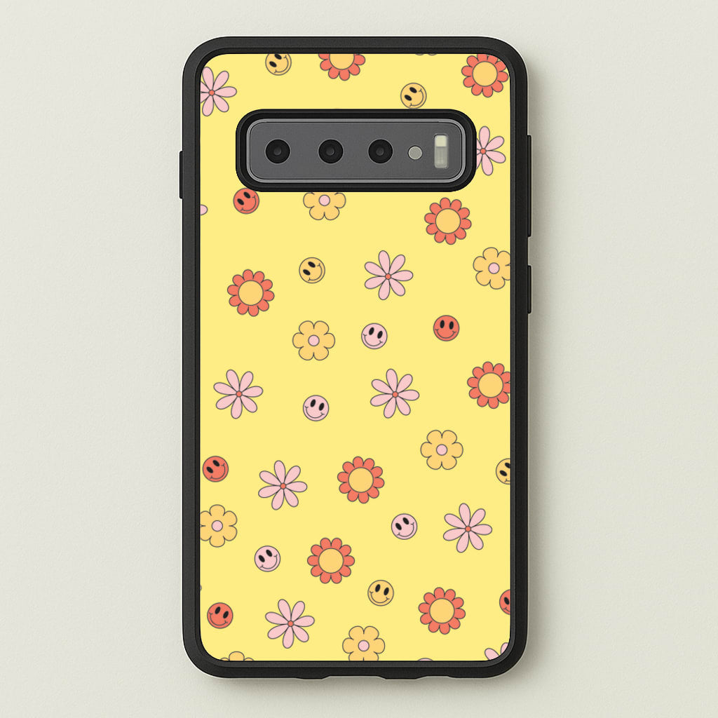 Retro Flowers And Smileys Pattern - Spring Phone Case for Galaxy S10