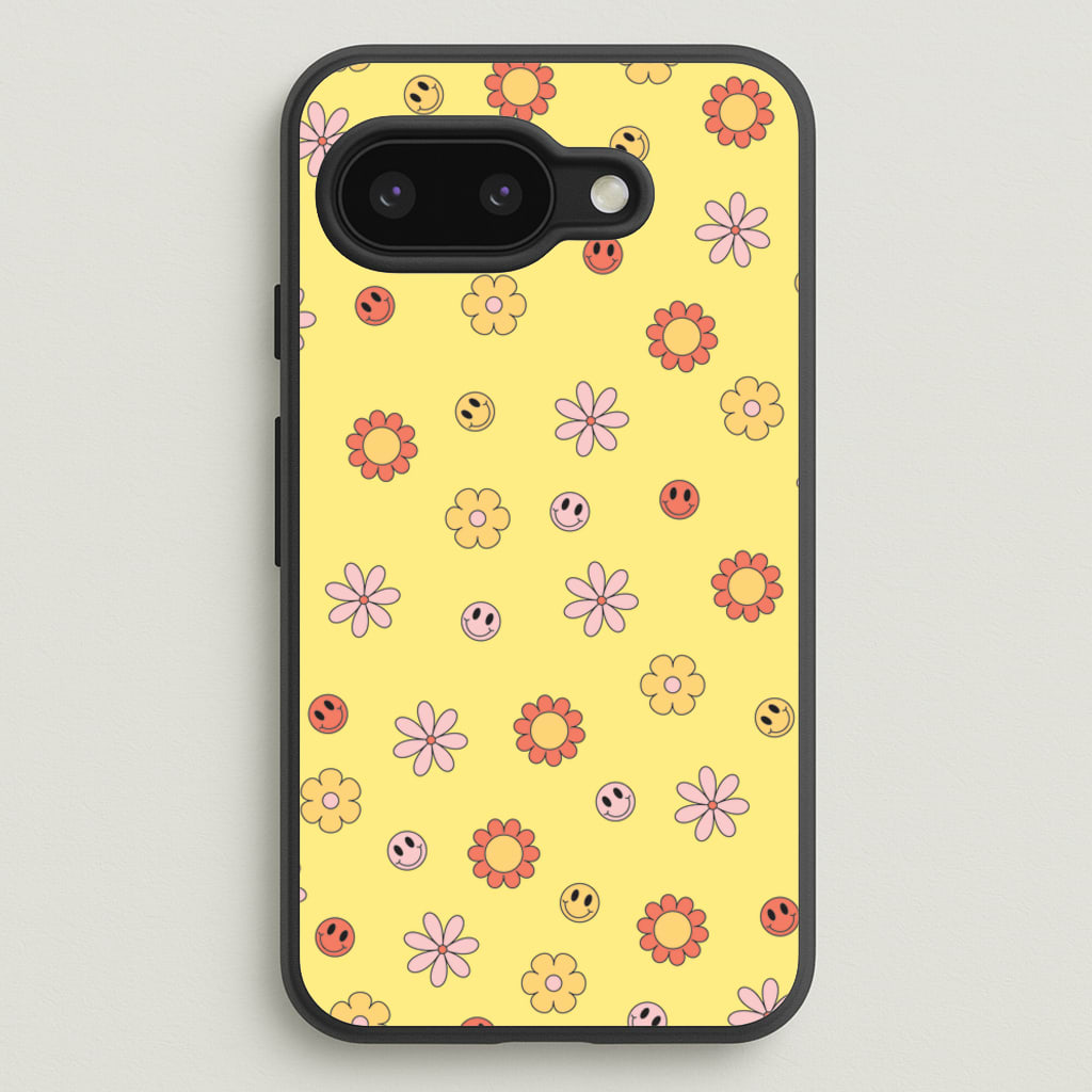 Retro Flowers And Smileys Pattern - Spring Phone Case for Google Pixel 9a