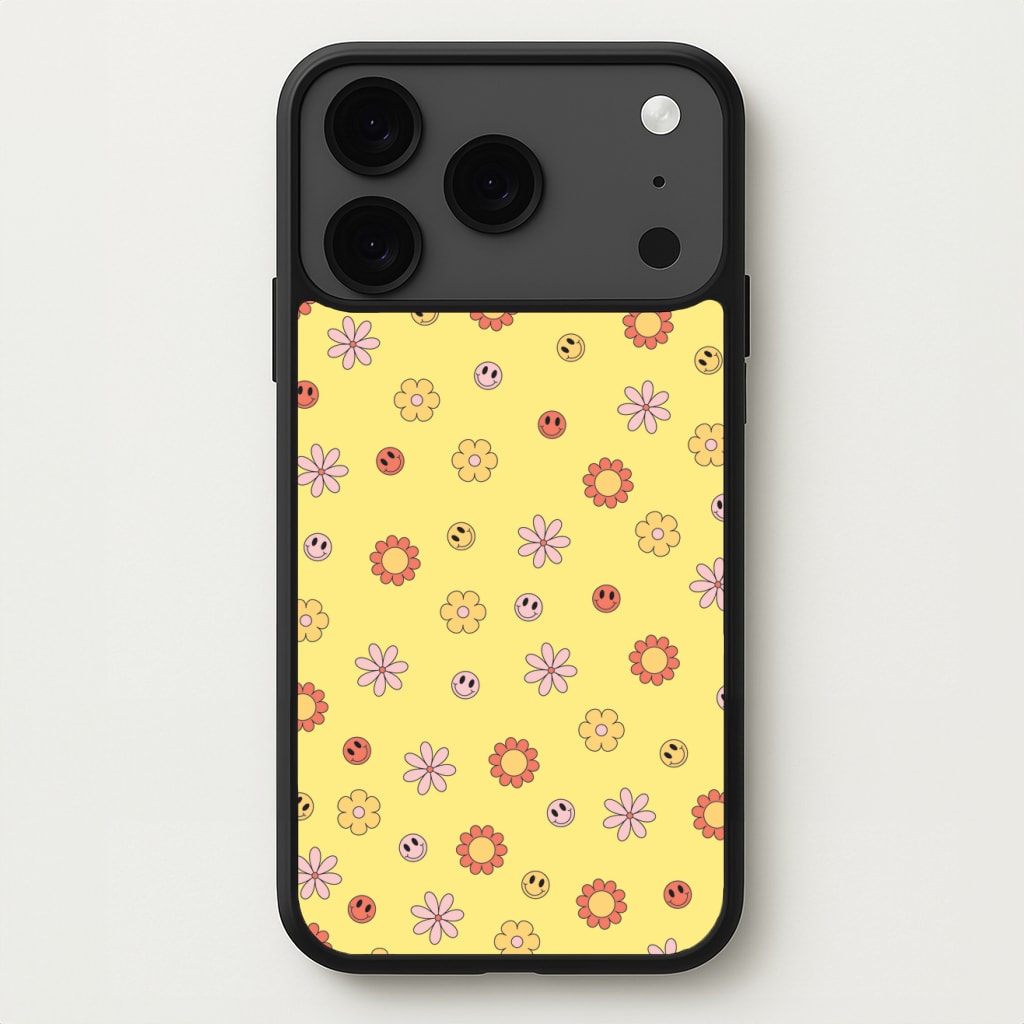 Retro Flowers And Smileys Pattern Phone Case for iPhone 17 Pro Max