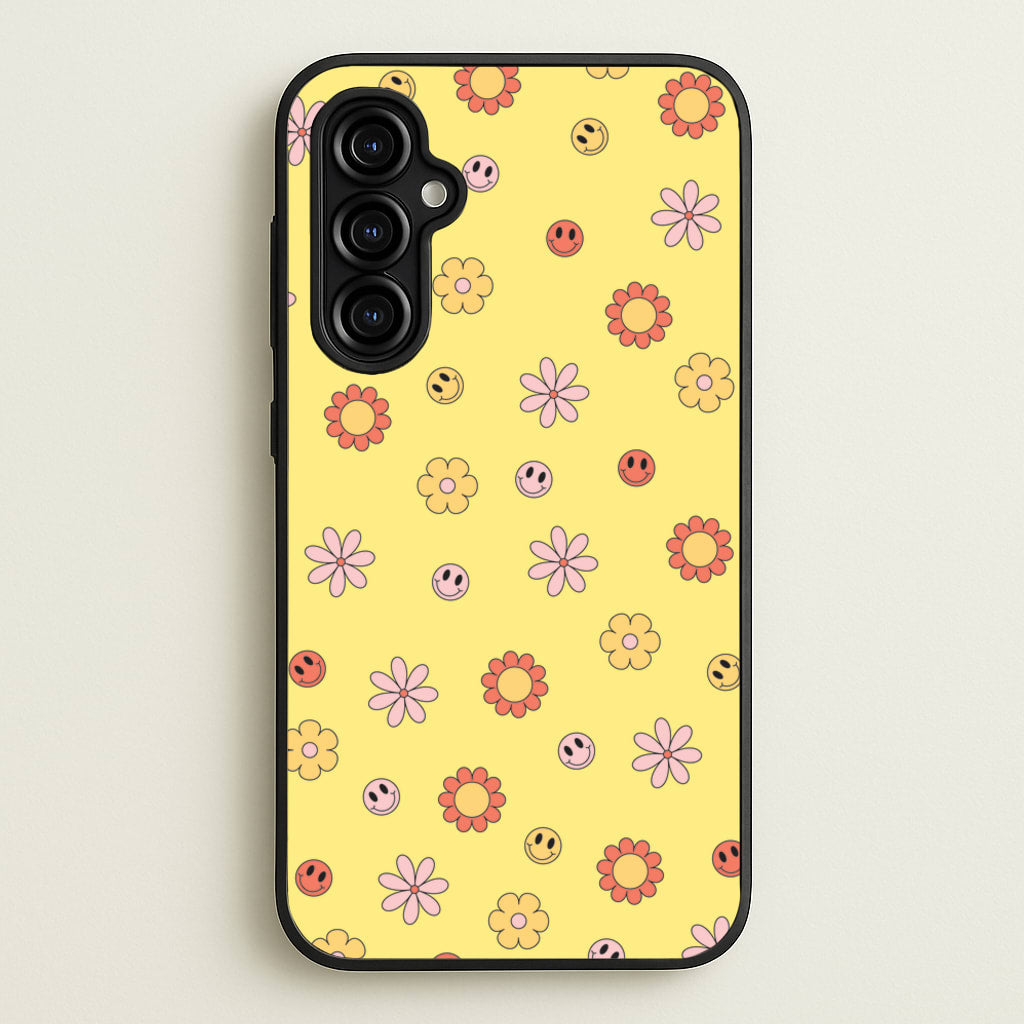 Retro Flowers And Smileys Pattern - Spring Phone Case for Galaxy A54