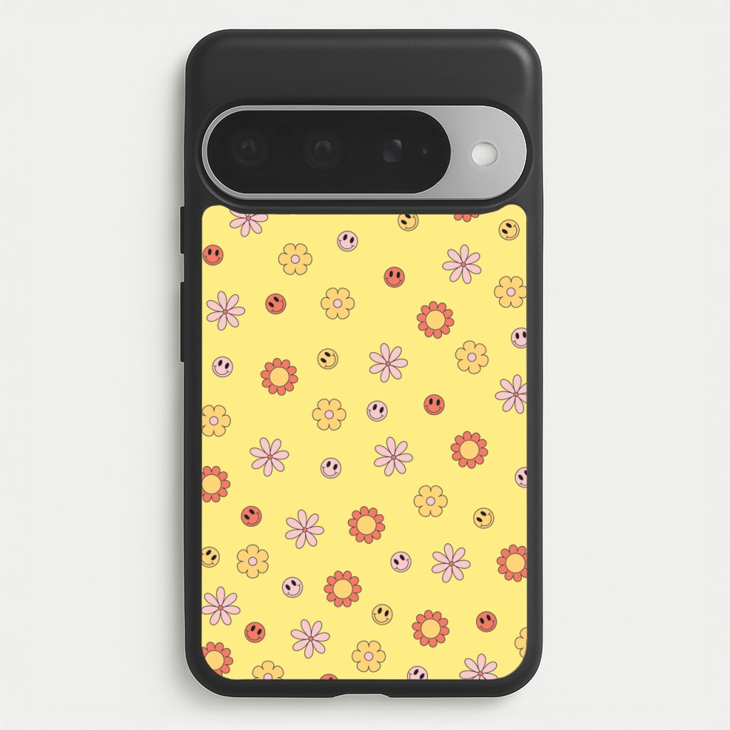 Retro Flowers And Smileys Pattern Phone Case for Google Pixel 10 Pro XL