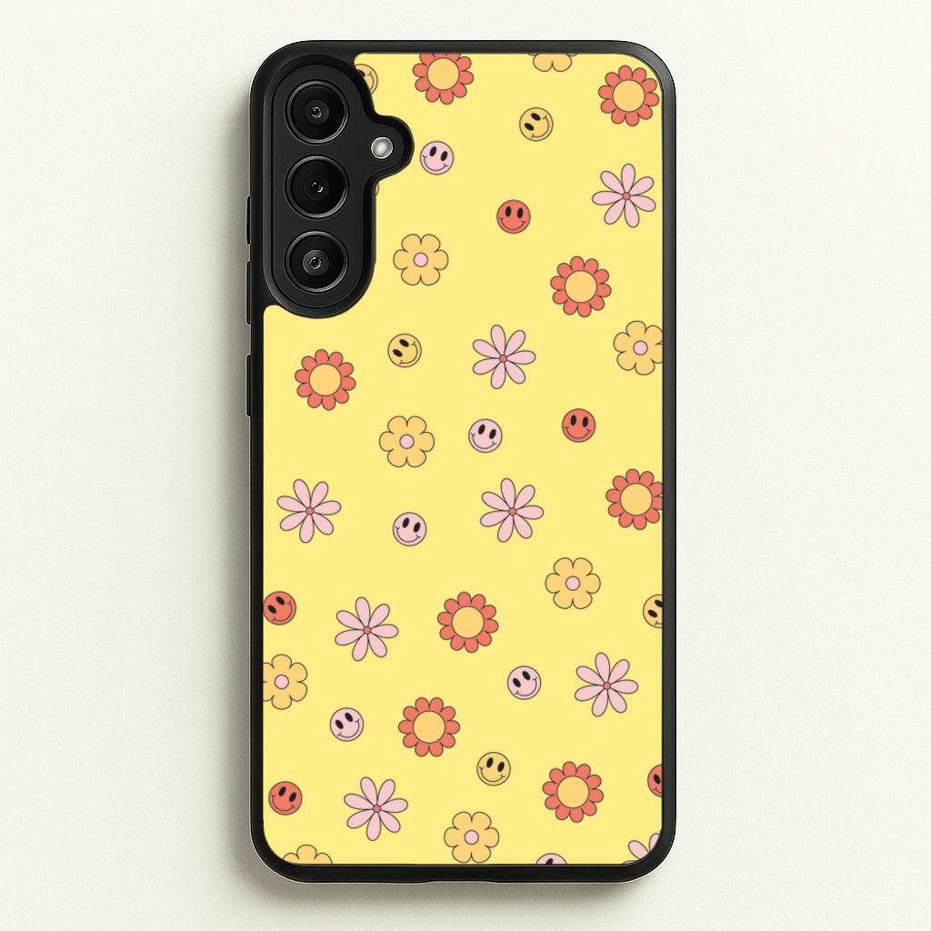 Retro Flowers And Smileys Pattern - Spring Phone Case for Galaxy A36