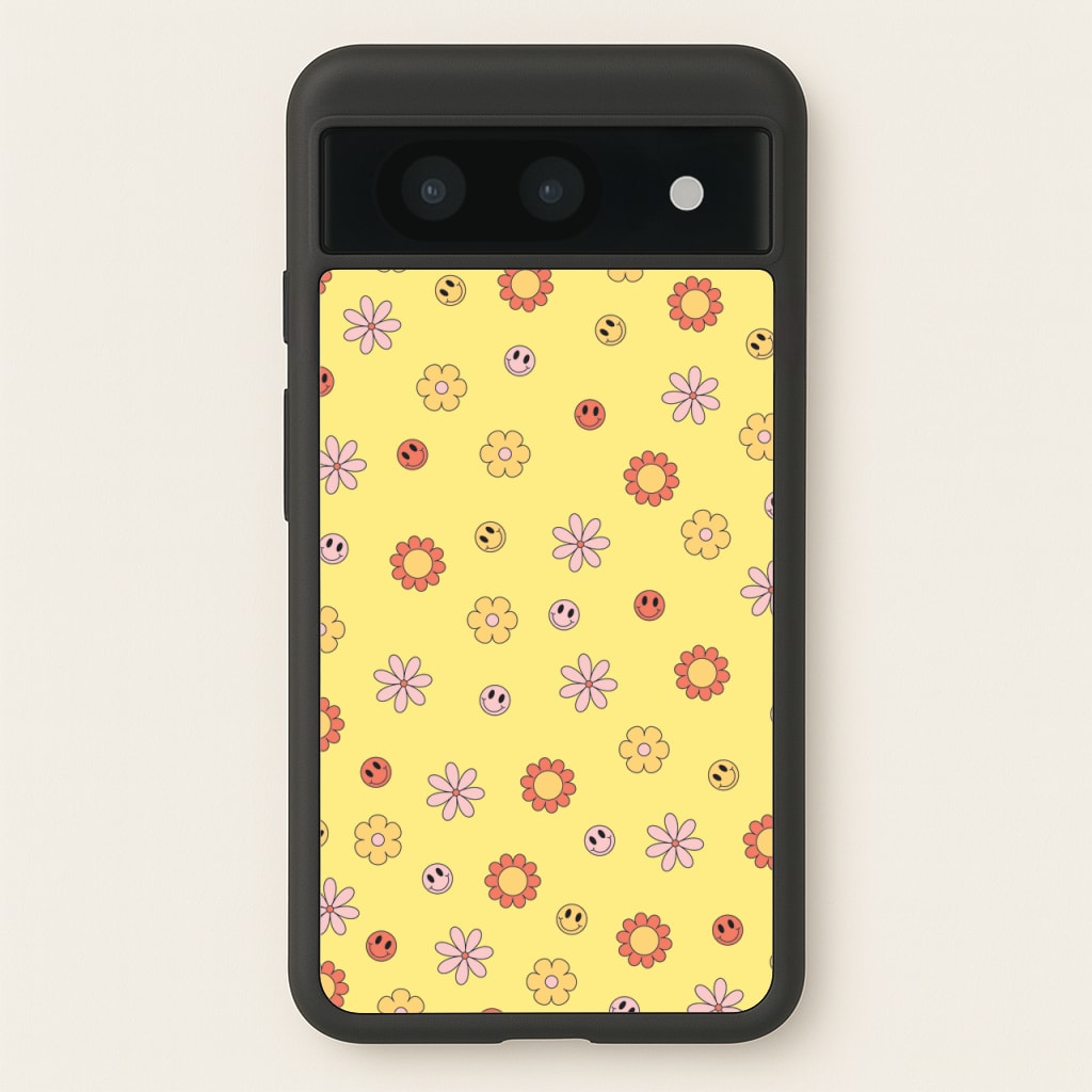 Retro Flowers And Smileys Pattern - Spring Phone Case for Google Pixel 8a