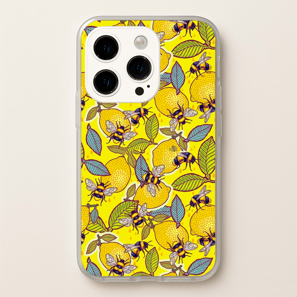 Yellow Lemon and Bee - Floral Phone Case for iPhone 14 Pro