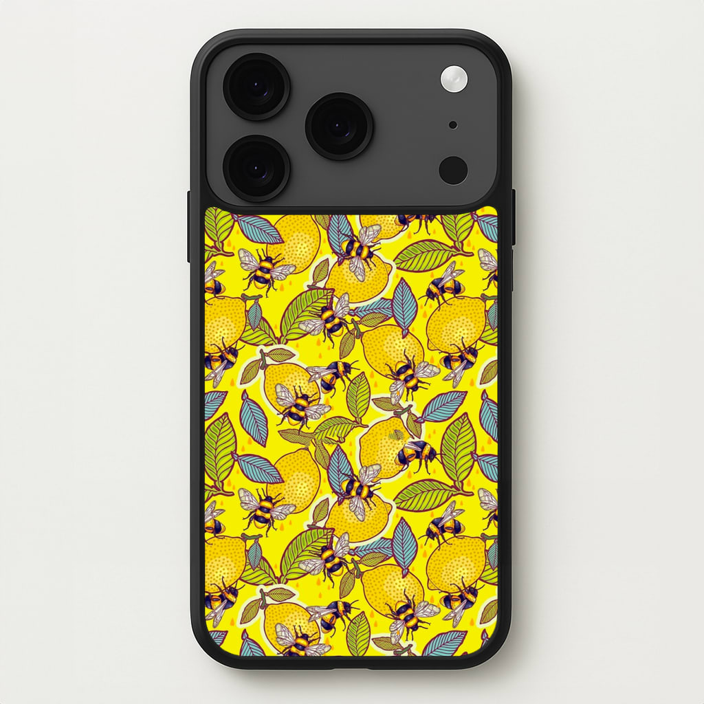 Yellow Lemon and Bee Phone Case for iPhone 17 Pro