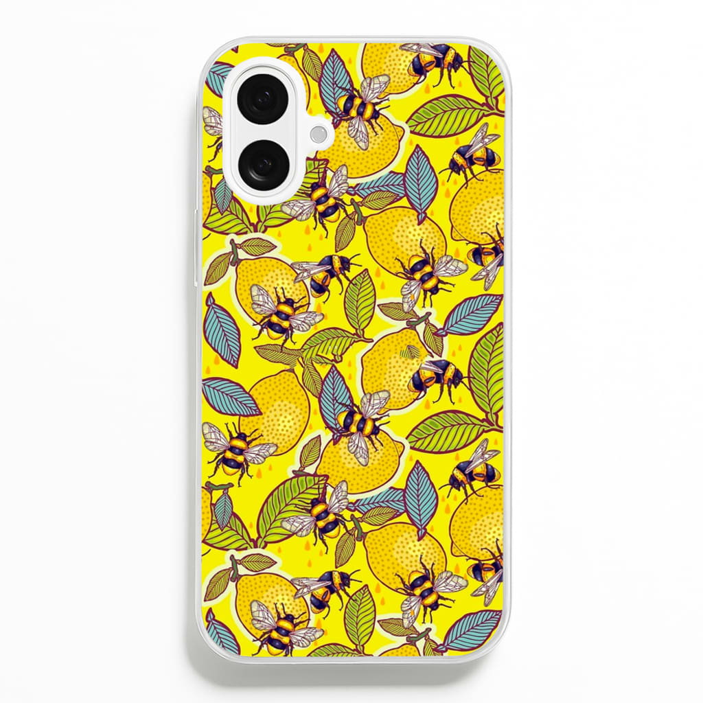 Yellow Lemon and Bee - Floral Phone Case for iPhone 16 Plus