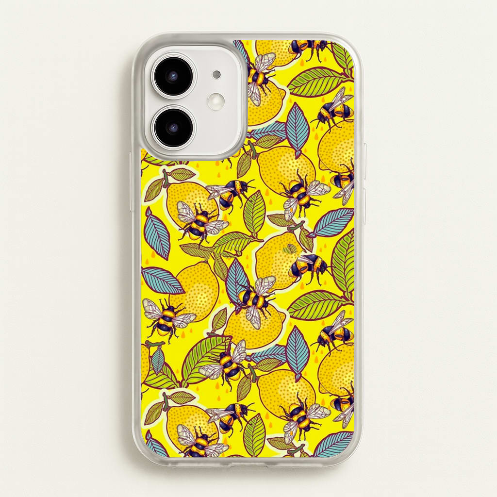 Yellow Lemon and Bee - Floral Phone Case for iPhone 12 Mini