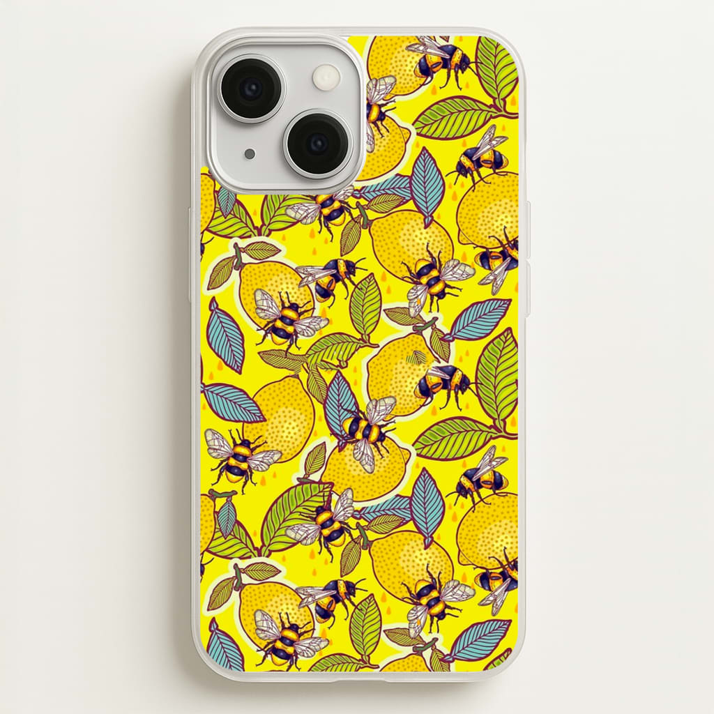 Yellow Lemon and Bee - Floral Phone Case for iPhone 13 Mini