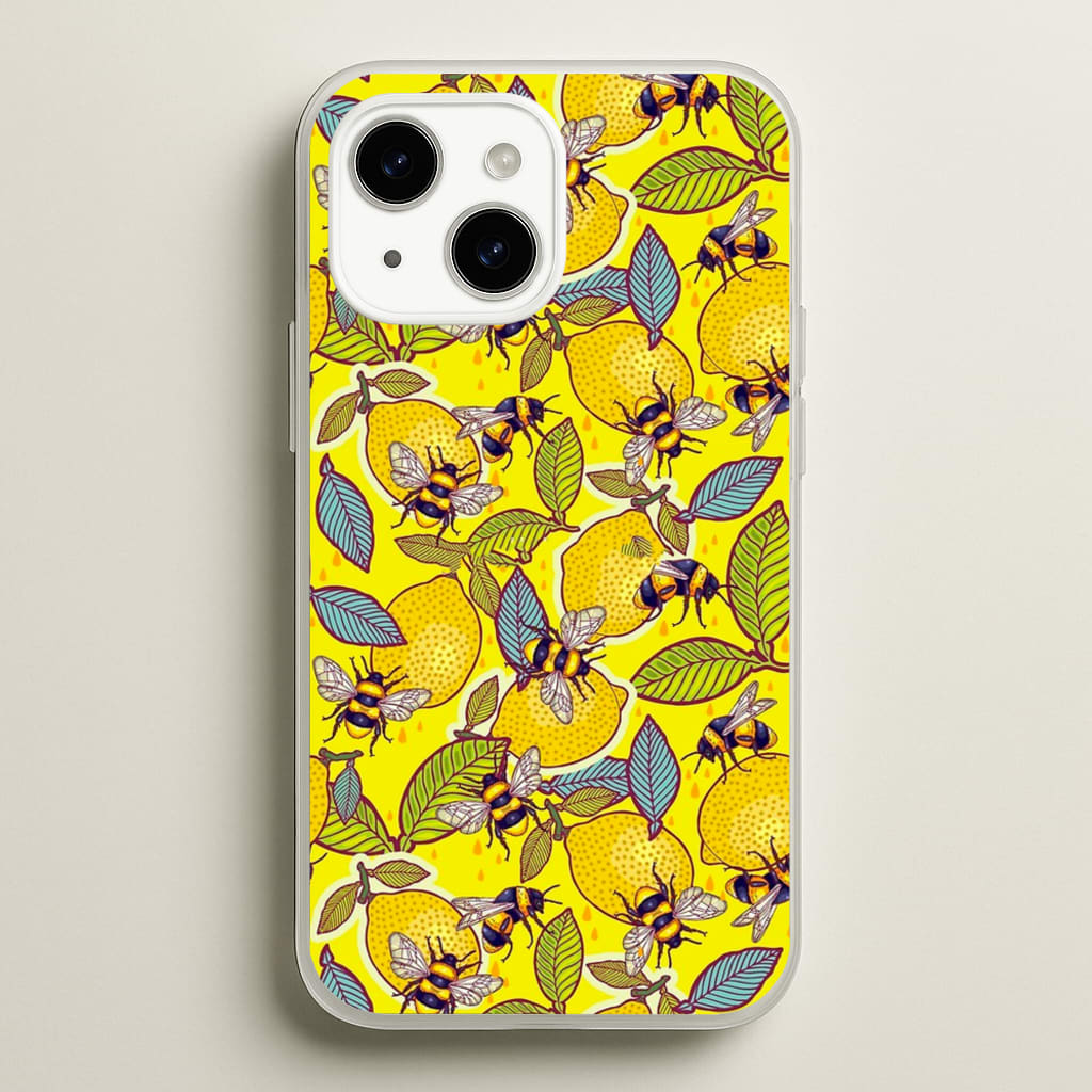 Yellow Lemon and Bee - Floral Phone Case for iPhone 14