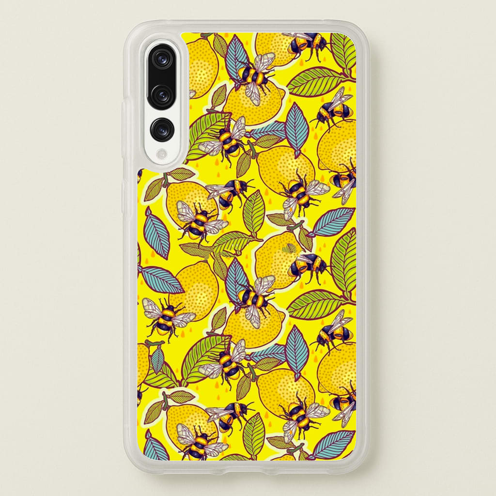 Yellow Lemon and Bee - Floral Phone Case for Huawei P20 Pro