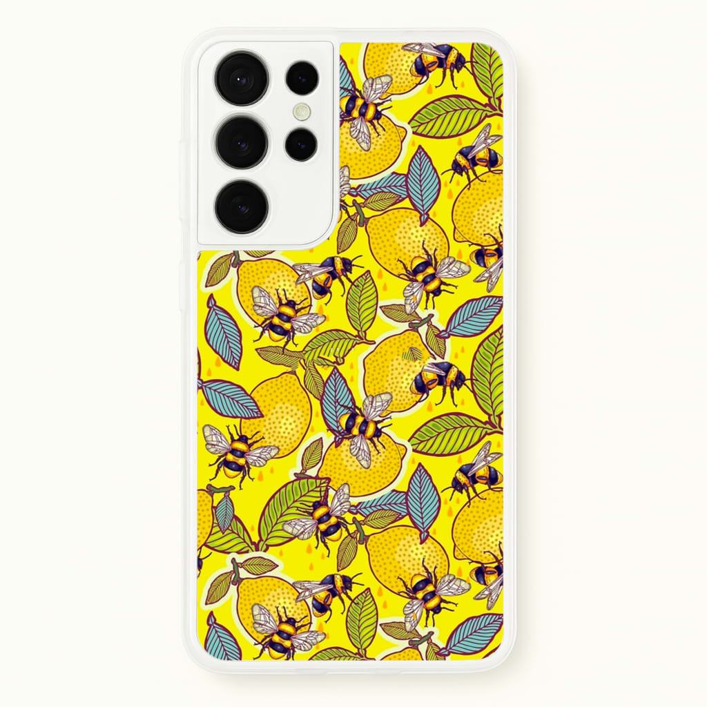 Yellow Lemon and Bee - Floral Phone Case for Galaxy S21 Ultra