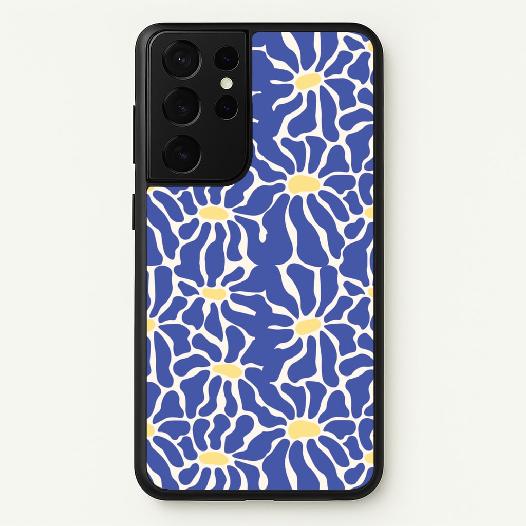Dark Blue Flowers - Summer - Summer Phone Case for Galaxy S21 Ultra