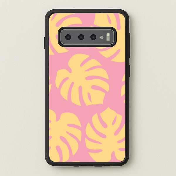 Pink And Yellow Summer Leaves Pattern - Summer Phone Case for Galaxy S10