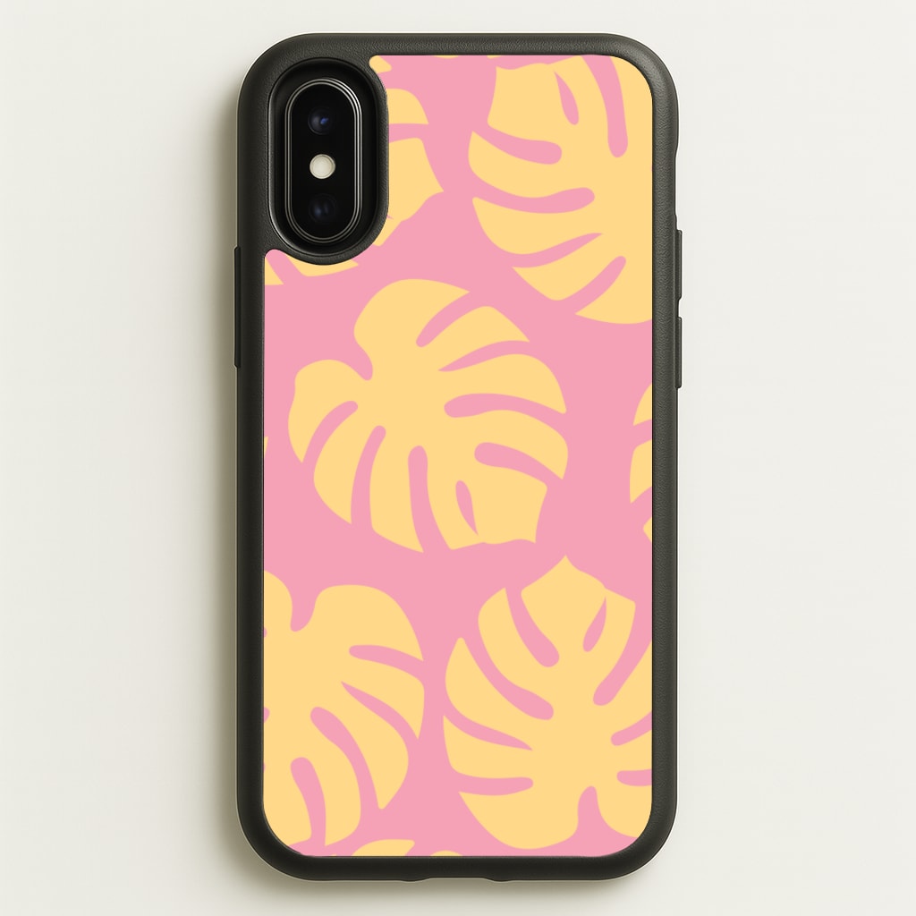 Pink And Yellow Summer Leaves Pattern - Summer Phone Case for iPhone X / XS