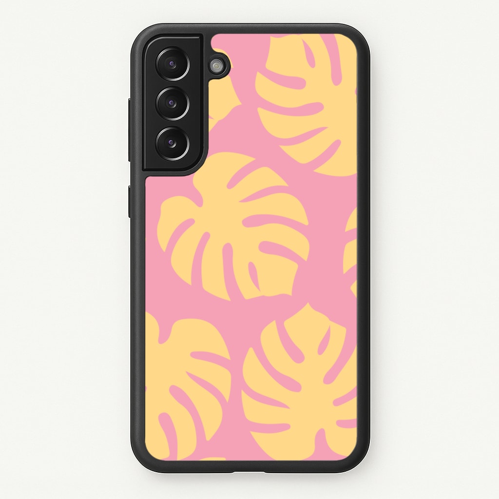 Pink And Yellow Summer Leaves Pattern - Summer Phone Case for Galaxy S21