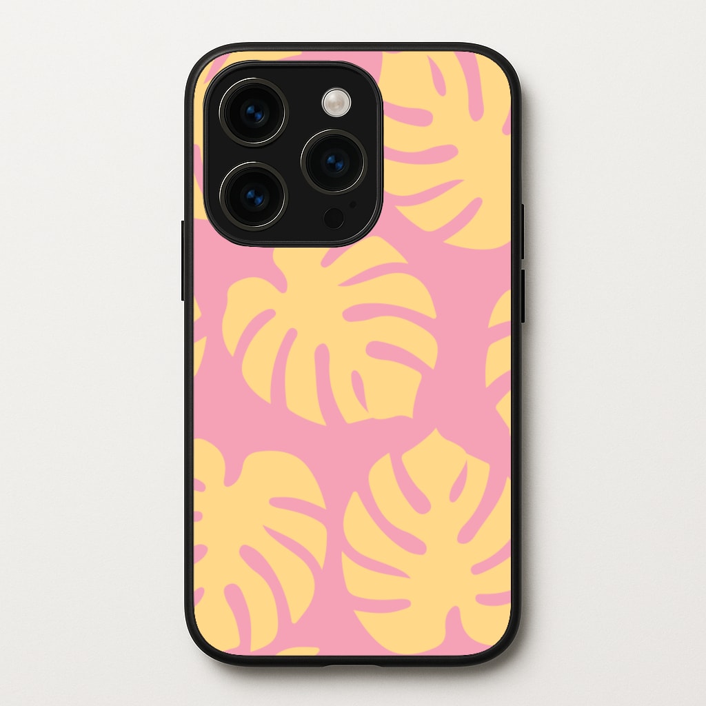 Pink And Yellow Summer Leaves Pattern - Summer Phone Case for iPhone 15 Pro Max