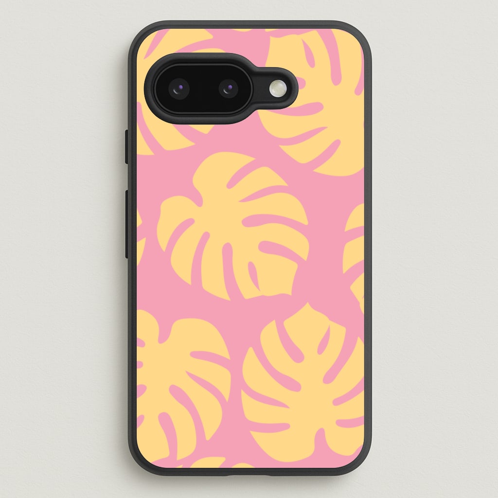 Pink And Yellow Summer Leaves Pattern - Summer Phone Case for Google Pixel 9a