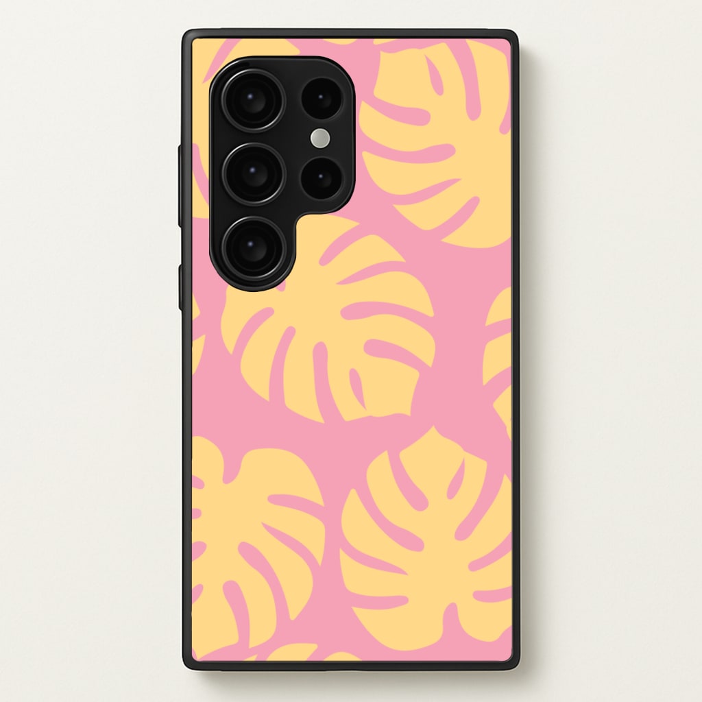 Pink And Yellow Summer Leaves Pattern - Summer Phone Case for Galaxy S24 Ultra